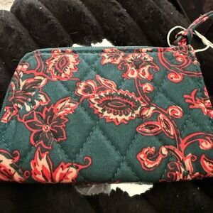 Vera Bradley Green and Red Floral Quilted Wristlet